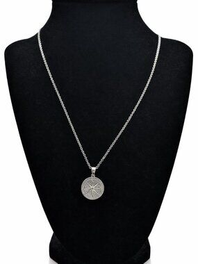 Double-Sided Pendant Necklace • Iridescent Stone • Compass Charm • Adjustable